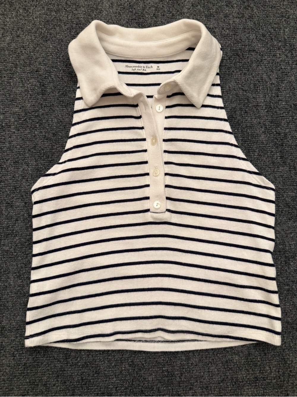Abercrombie & Fitch White and Navy Striped Sleeveless Polo Crop Top